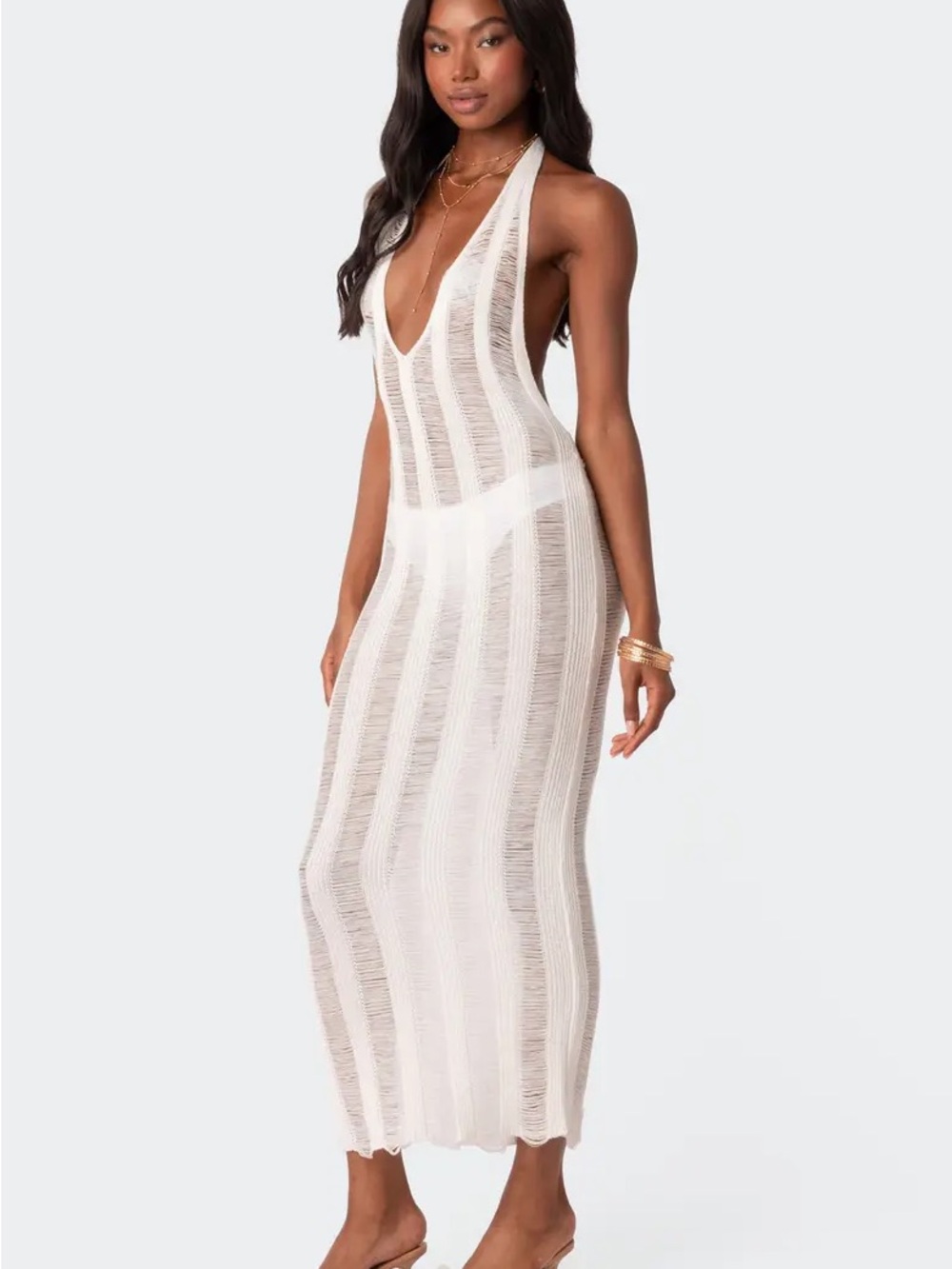 Edikted Kaylee Stripe Distressed Halter Dress